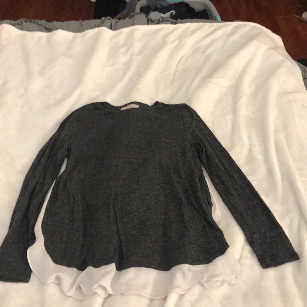 Gray shirt with white chiffon accent